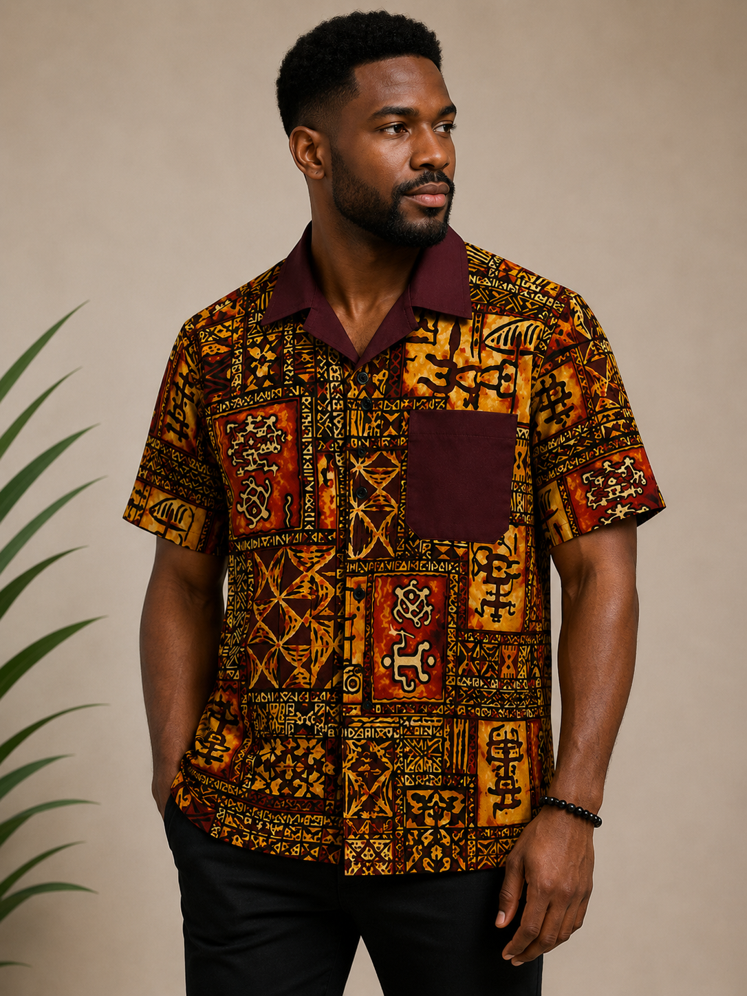 Jona Shirt Men's African Print Button-Up Shirt | Dark Brown Ankara Cotton Shirt